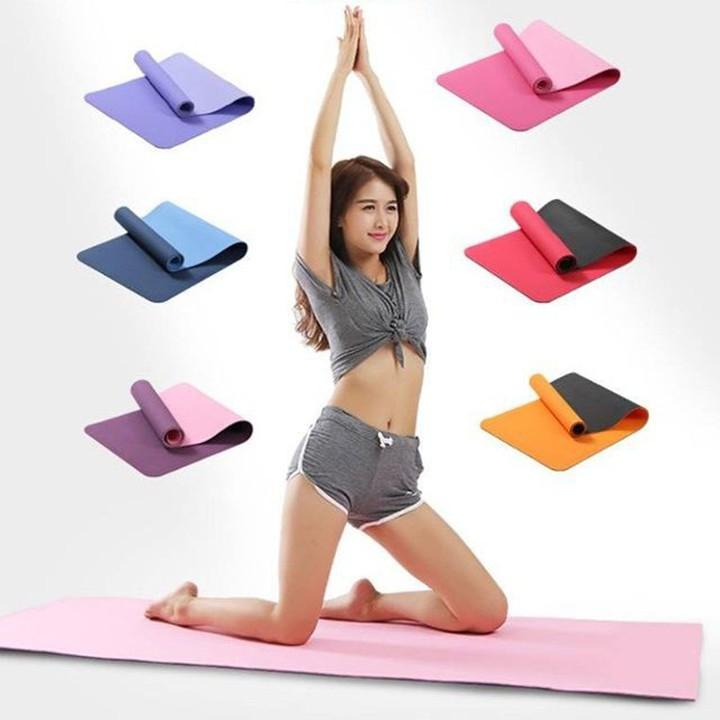 Thảm tập yoga, tập gym, tập thể dục tại nhà TPE 2 lớp cao cấp 6mm, 8mm chống trơn trượt tuyệt đối