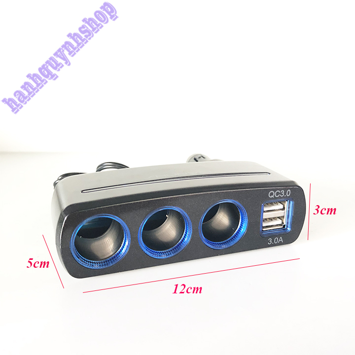 Bộ Chia Tẩu Sạc Ô Tô , Xe Hơi 3 Tẩu - 2 USB QC 3.0 120W Led 