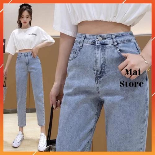 Quần bò baggy nữ 1 khuy cạp cao 3 màu MaiStore