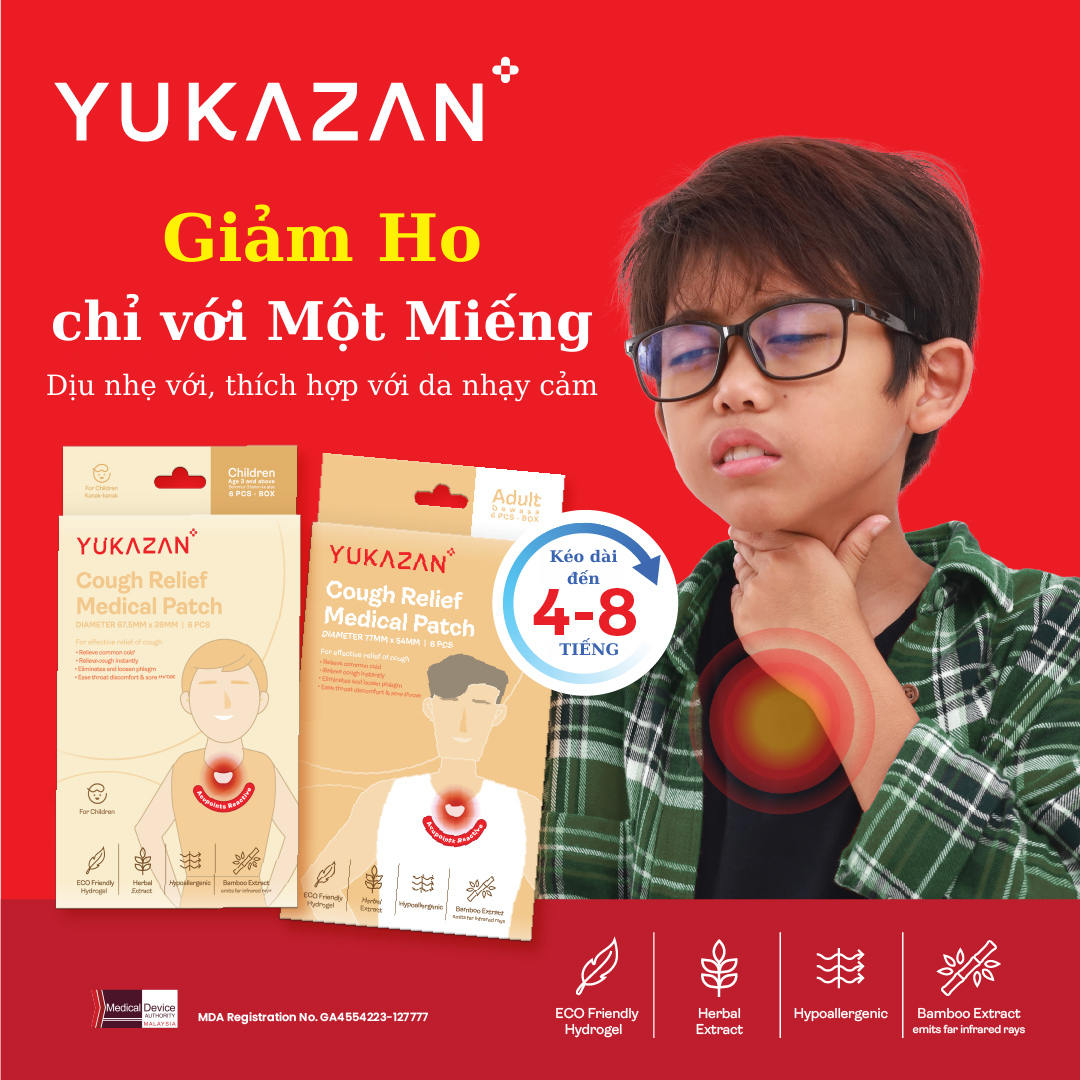 Miếng Dán Giảm Ho Yukazan Cho Trẻ Em - Hộp 6 Miếng