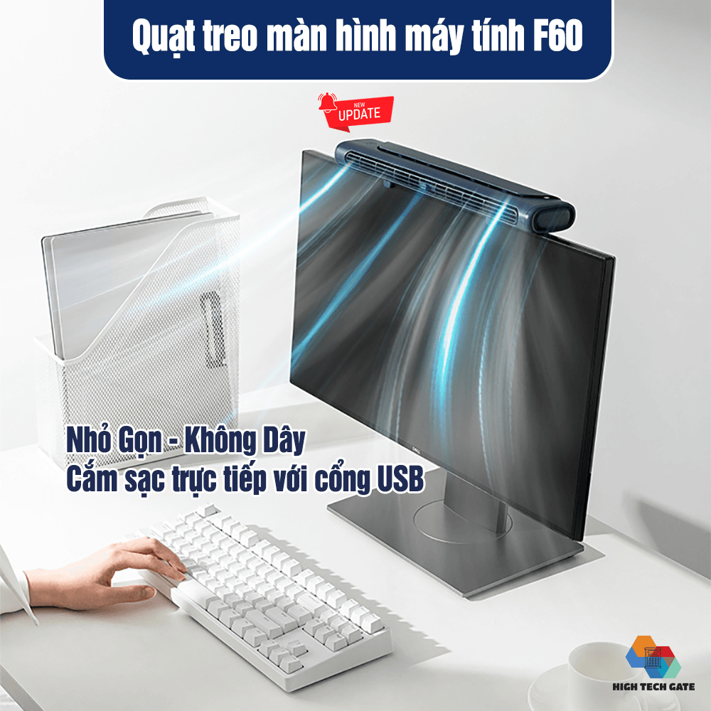 Quạt sạc kẹp treo màn hình máy tính F60 có chân đế đặt đứng bàn tiện lợi, không dây, có thể điều chỉnh góc thổi, hàng chính hãng