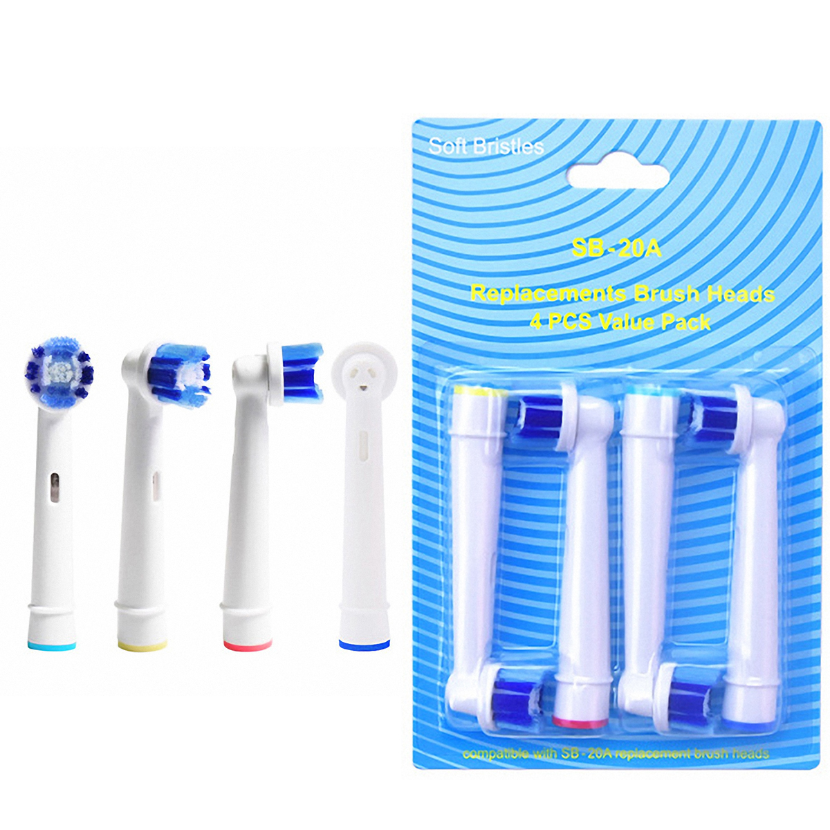 Cho máy Braun Oral-B, Bộ 4 đầu bàn chải đánh răng điện Dan House SB-20A, tẩy sạch cao răng, làm sạch vết ố, chăm sóc nưới lợi, loại cước mềm