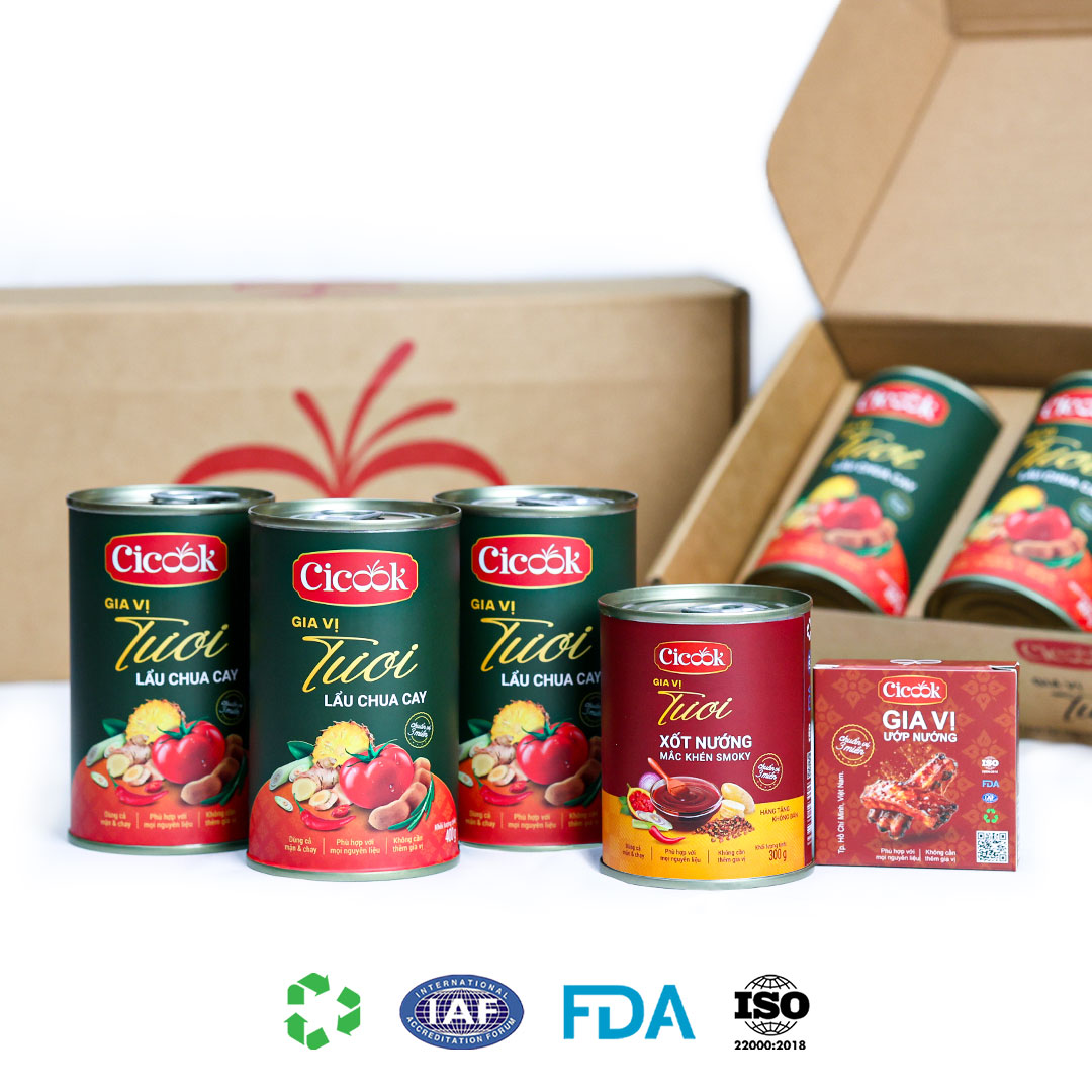 COMBO TẾT THẢNH THƠI CICOOK (3 Lon Xốt Lẩu Chua Cay 400G Tặng Xốt Nướng Mắc Khén 300G + 1 Hộp Gia Vị Ướp Nướng 30G