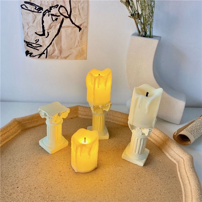 Đèn LED hình nến phong cách Bắc Âu Roman decor để bàn