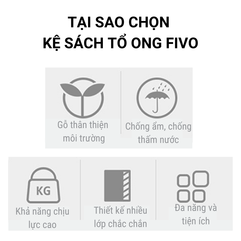 Tủ Kệ Gỗ Hình Tổ Ong Đa Năng, Tủ Gỗ Hiện Đại Thương Hiệu FIVO Dễ Dàng Lắp Ghép