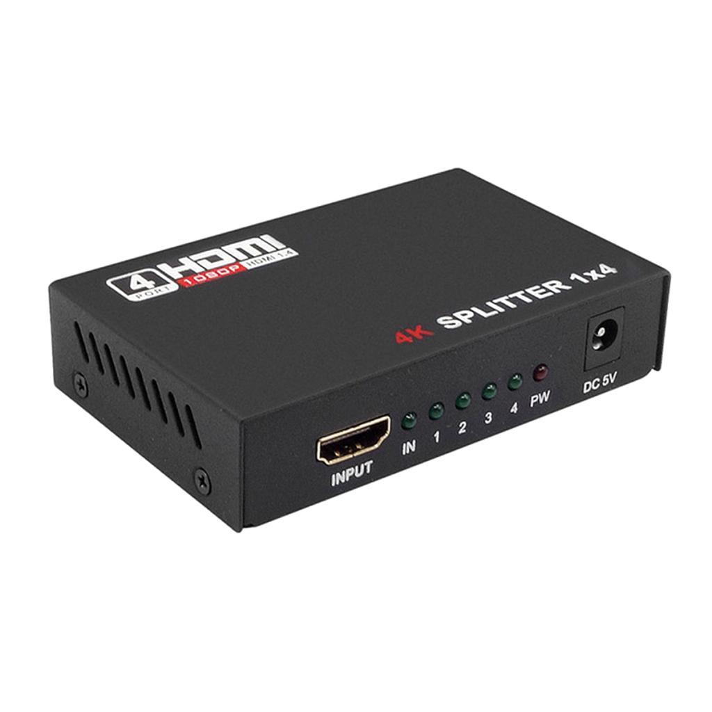 1X4 Full HD HDMI Splitter 4 Port Hub Repeater Amplifier AC/DC Power Adapter