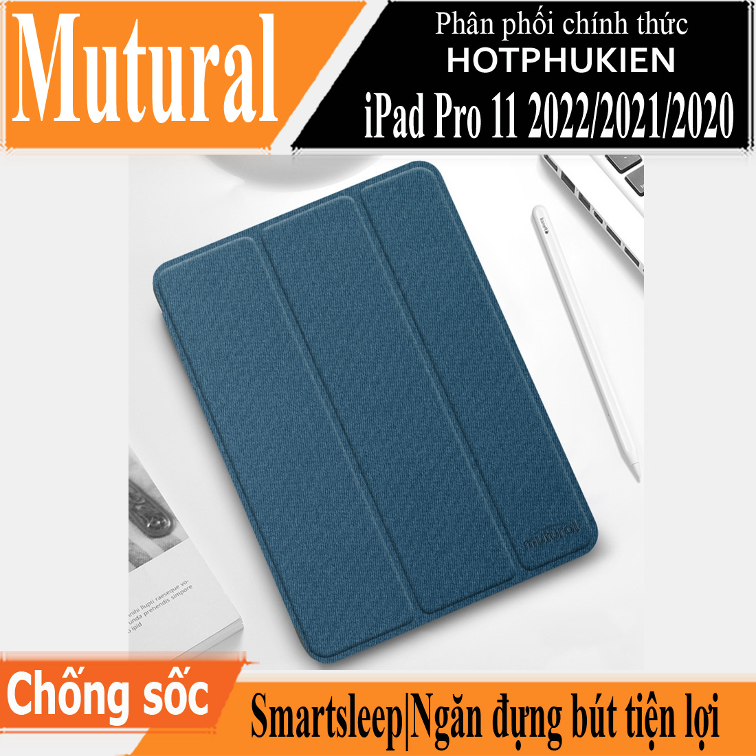 Case Bao da chống sốc cho iPad Pro 11 2022 Chip M2 / 2021 Chip M1 / 2020 hiệu Mutural Yashi Series mặt lưng canvas có ngăn đựng bút, thiết kế tản nhiệt, cơ chế smartsleep - hàng nhập khẩu