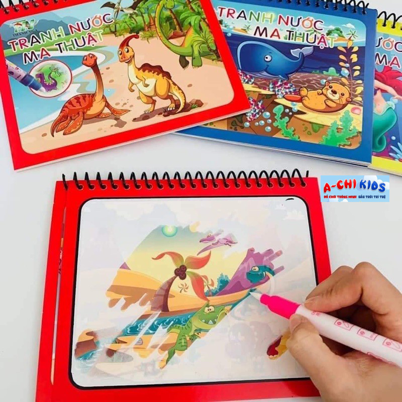 Bộ 3 Tranh Tô Màu Nước Ma Thuật Tự Xóa, Bộ Tập Tô Thần Kỳ, Magic Water Book Cho Bé Tặng 1 Bút Tô Màu Không Bao Giờ Hết Mực