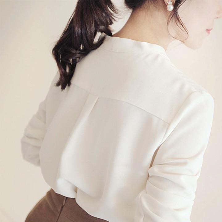 Áo sơ mi nữ công sở màu trắng cổ V