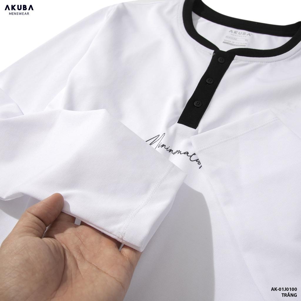 Áo thun nam tay dài AKUBA chữ Minimalist form regular chất liệu cotton mềm mịn 01J0100