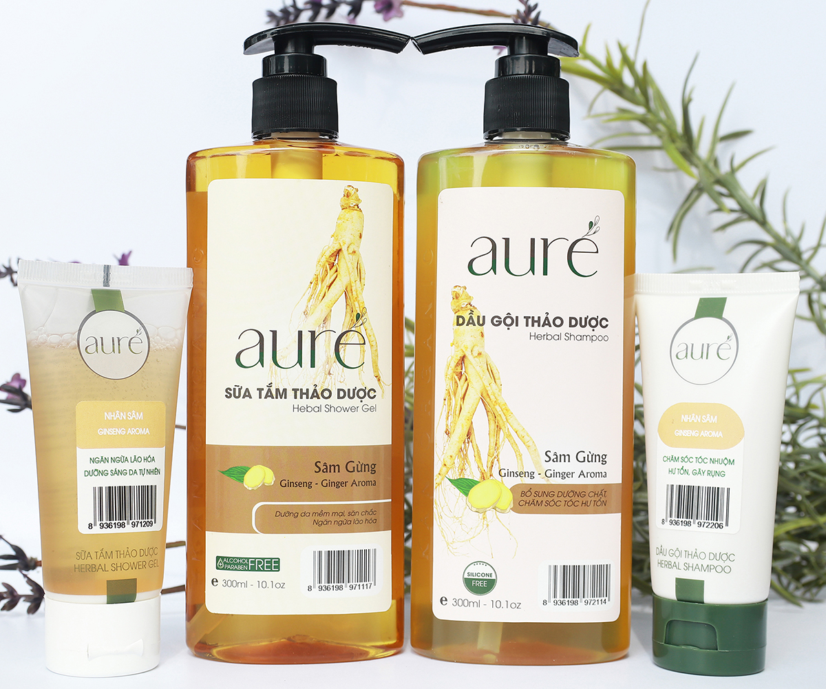 AURÉ, Dầu gội thảo dược Nhiệt, Nhân sâm gừng, Shampoo Ginseng Ginger Extra, Bổ sung dưỡng chất chăm sóc tóc hư tổn, chai 300ml