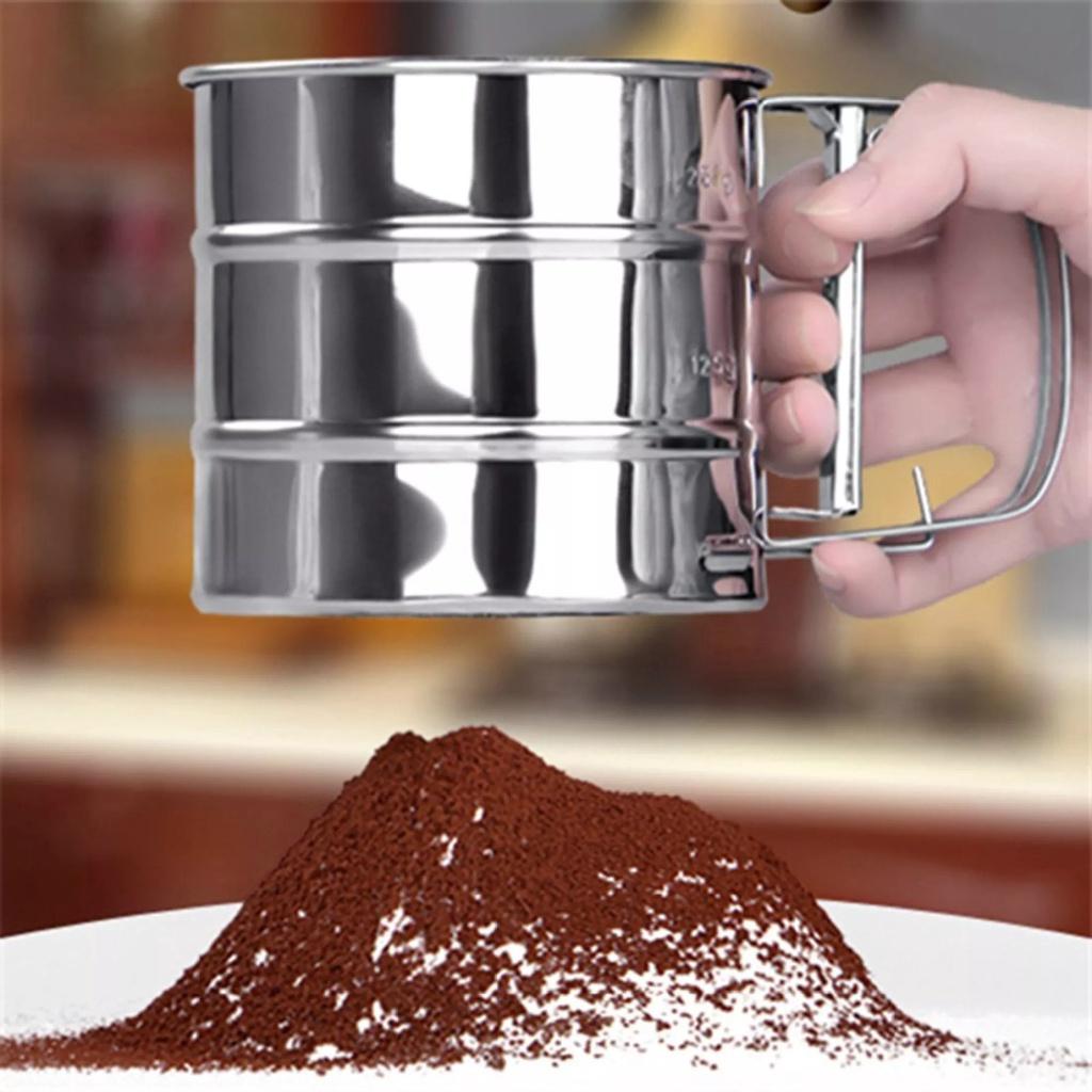 Máy Rây Bột Tự Động INOX. Ca rắc bột Tay Cầm Lưới Lọc Siêu Mịn. Dụng Cụ Làm Bánh sàn lược Ca cao