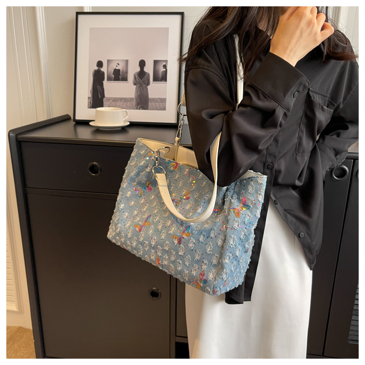 HÀNG QUẢNG CHÂU - TÚI TOTE XÁCH TAY HOẶC ĐEO VAI JEAN DENIM CỠ LỚN ĐÍNH CƯỜM CAO CẤP - TV79219