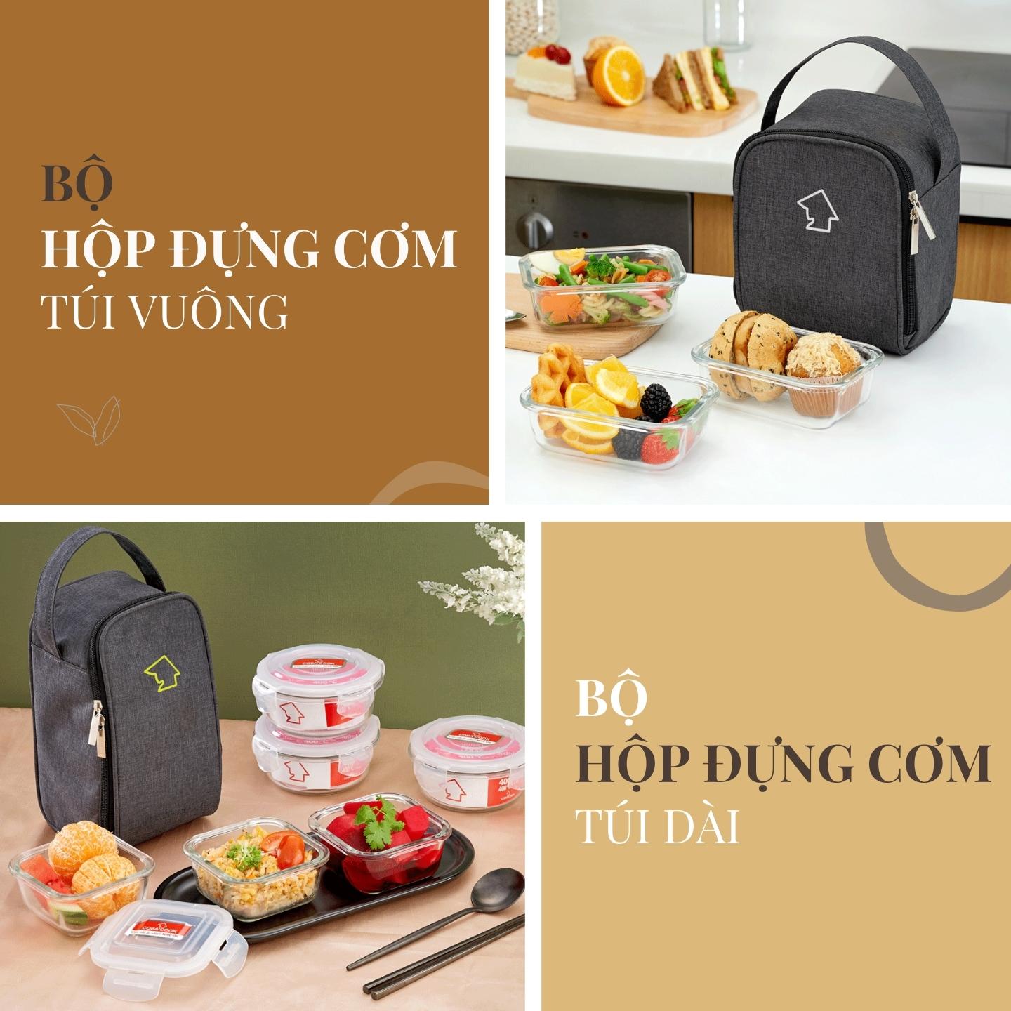 Túi Simili đựng hộp cơm logo COBACOOK lớp giấy giữ nhiệt bên trong và 2 khóa kéo tiện dụng- SS