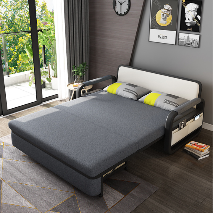 Sofa Giường gấp gọn thông minh, Giường Sofa đa năng, khung hợp kim cao cấp, có ngăn chứa đồ (tặng kèm 2 gối ôm) KT:130x195cm