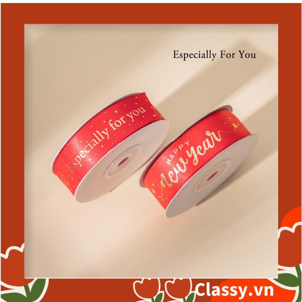 Ruy băng Classy vải sợi poly dài 01MÉT, dệt chữ chủ đề lễ hội, màu đỏ Q958
