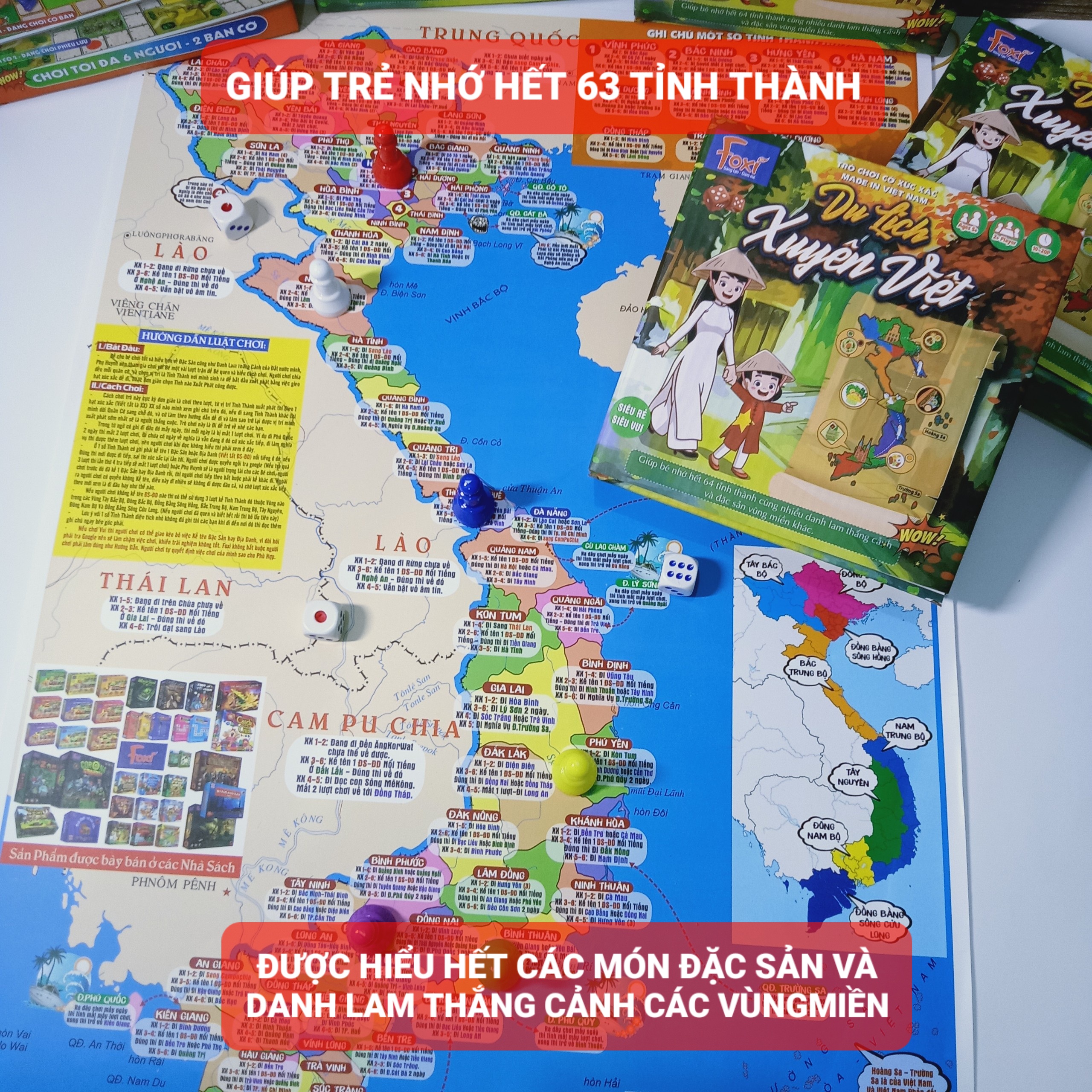 Board game-Du lịch xuyên Việt Foxi-đồ chơi phát triển tư duy-tăng sự hiểu biết-dễ chơi-vui nhộn-giá siêu rẻ