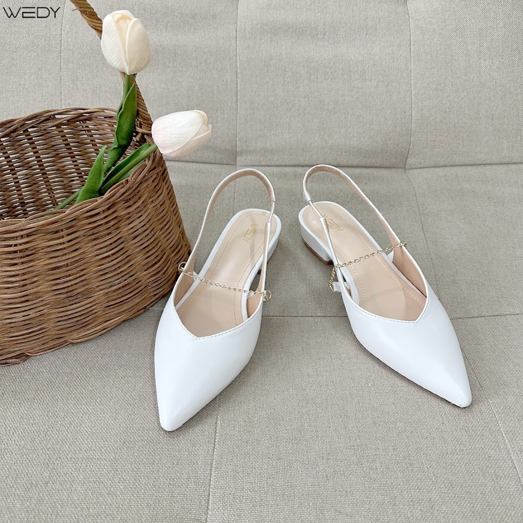 [HÌNH THẬT]Giày Cao Gót Dáng Slingback Mũi Nhọn Gót Vuông 3 Phân, Giày Bệt Hở Gót Tiểu Thư Sang Trọng WD2319