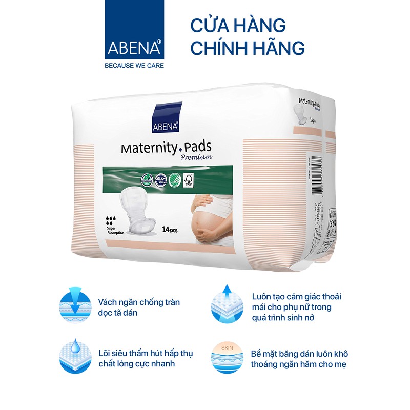 [ PHÙ HỢP MẸ SAU SINH ] - BĂNG LÓT SẢN PHỤ SINH ABENA MATERITY PADS - 14 MIẾNG