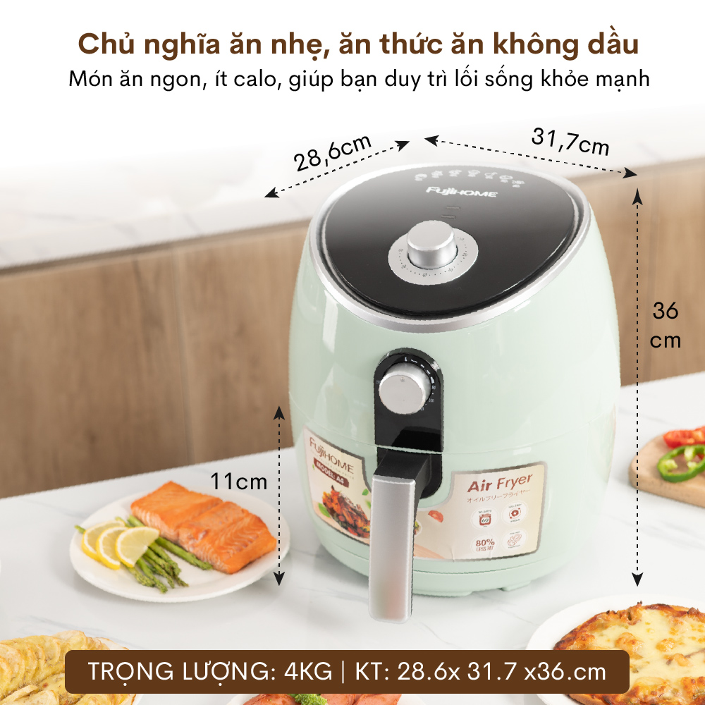 Nồi chiên không dầu cơ 5 Lít CN Nhật Bản Fujihome A4, Lòng nồi chống dính cao cấp, tự động ngắt nhiệt an toàn tiết kiệm điện - Hàng chính hãng