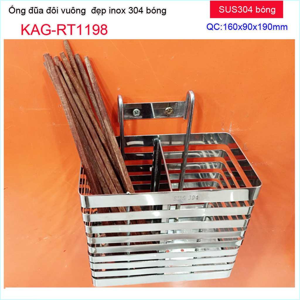 Ống đũa đôi vuông KAG-RT1198 Inox 304, ống đũa nhà bếp ống đũa vuông đôi SUS304 dập khuôn thiết kế đẹp sử dụng tốt