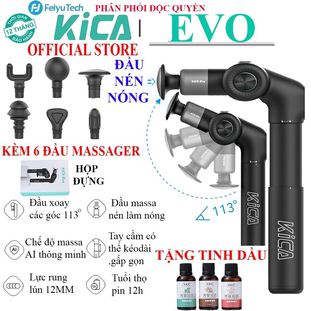 MUA 1 ĐƯỢC 5 - Máy Massage Cầm Tay KICA EVO Với Cánh Tay Có Thể Điều Chỉnh, Súng Mát Xa Chuyên Sâu Cho Cổ, Vai Gáy, Bụng, Lưng, Cánh Tay, Chân - Giảm Đau Mỏi Toàn Thân Cho Dân Văn Phòng, Gymer, Người Già, Người Lao Động Nặng - Hàng Chính Hãng