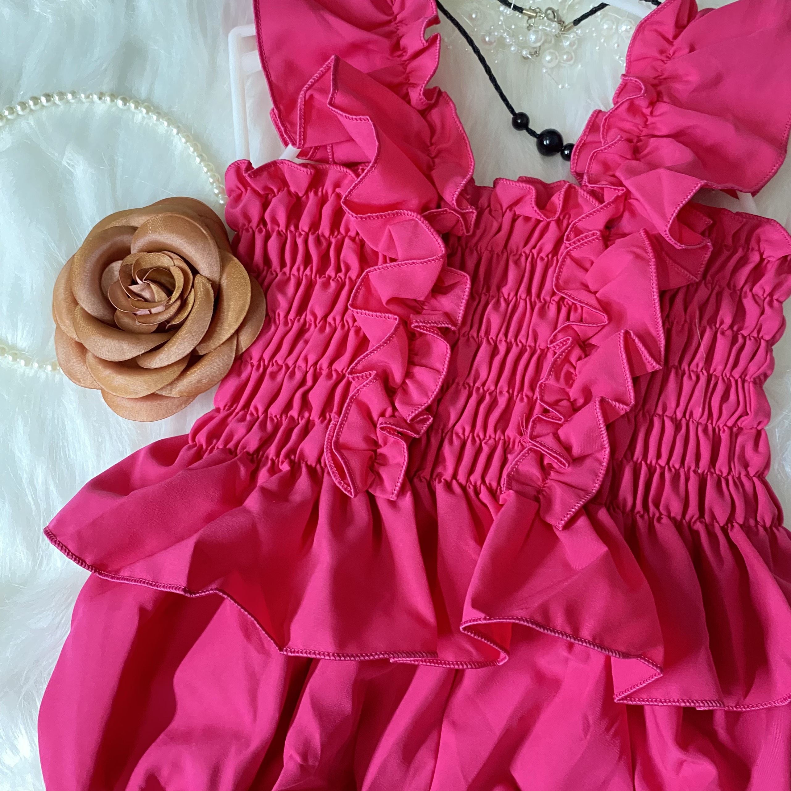 Bộ quần áo bé gái hồng sen nhúng bèo 8-23kg Angel Baby Thời Trang Thiết Kế