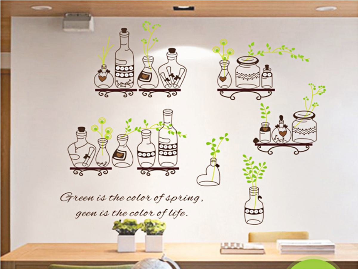 Decal dán tường kệ lọ cây nhỏ