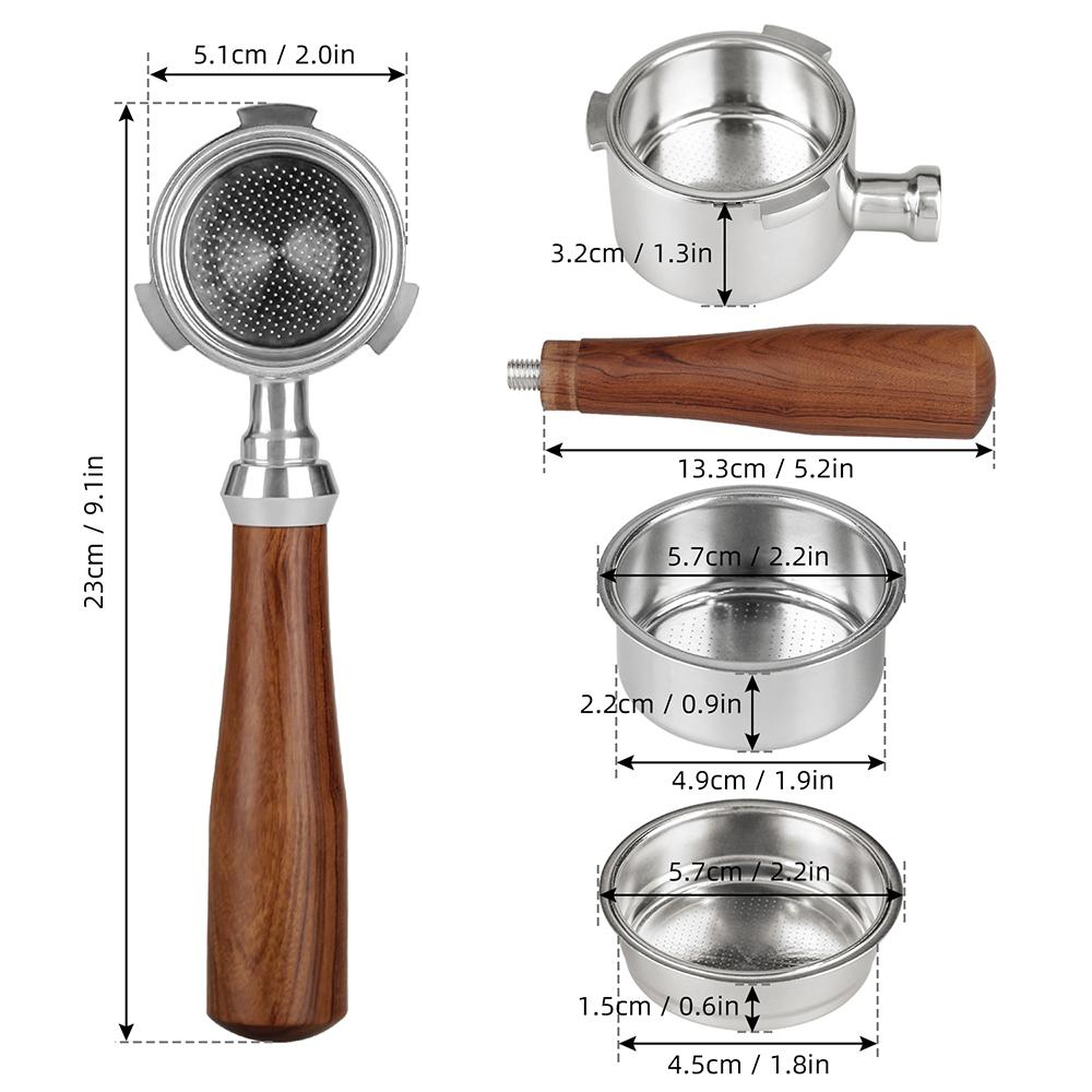 Tay Cầm Pha Cà Phê Bằng Gỗ 51Mm Portafilter Không Đáy Tương Thích Với Máy Pha Cà Phê Delonghi Ec680 Và Ec685