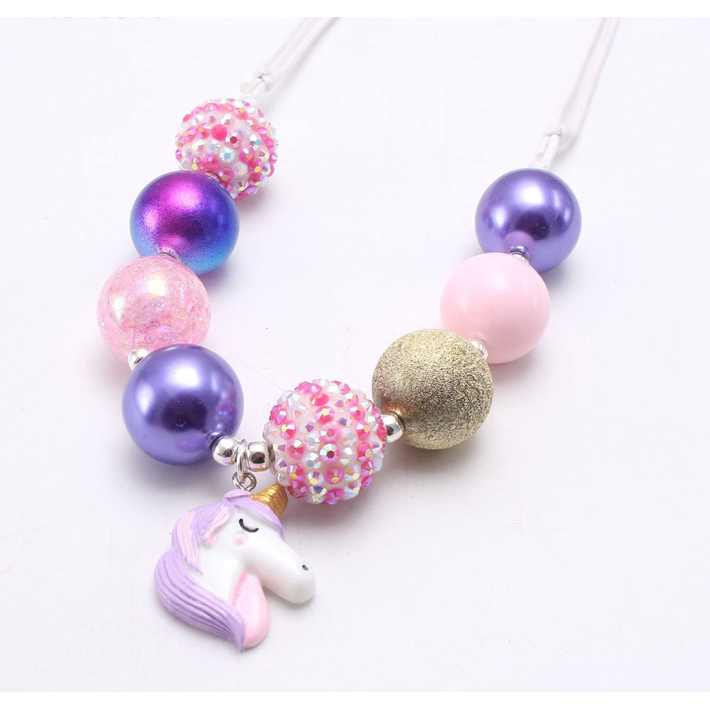 Vòng cổ cho bé hạt cườm sequin mặt dây chuyền Unicorn có thể điều chỉnh được độ dài tùy ý, hàng handmade