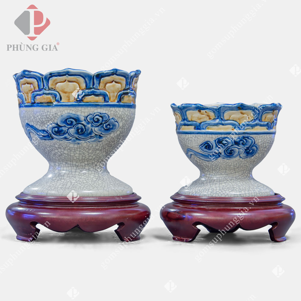 Ly phật thủ men Rạn Đắp Nổi họa tiết Hoa Sen nhiều kích thước