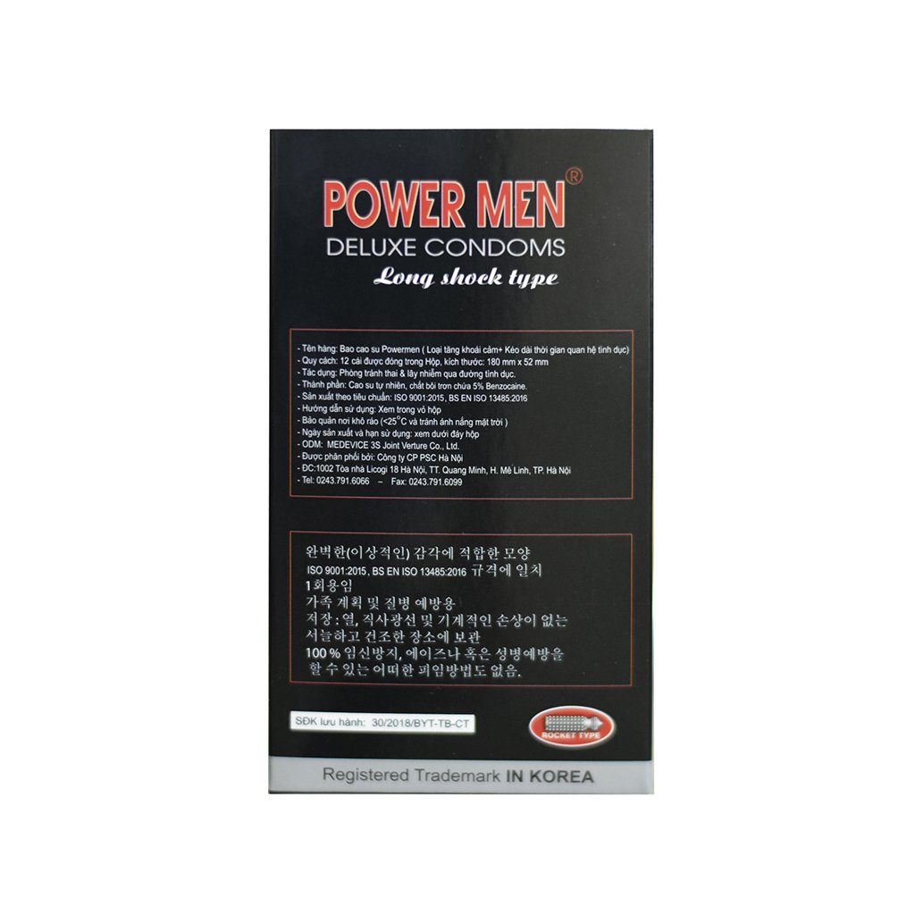 Siêu phẩm bao cao su cao cấp chính hãng Powermen Longshock, siêu gân, siêu gai, siêu lâu, hộp 12 cái, kéo dài cuộc chơi, tạo đỉnh