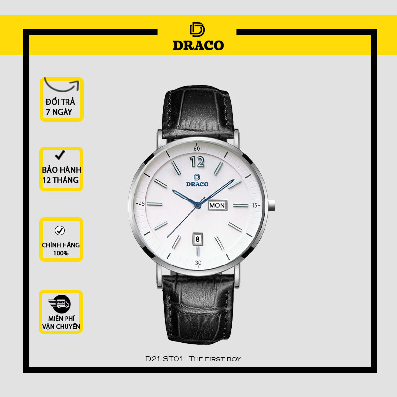 Đồng Hồ Nam DRACO D21-ST01 “The First boy” Trắng Da Đen