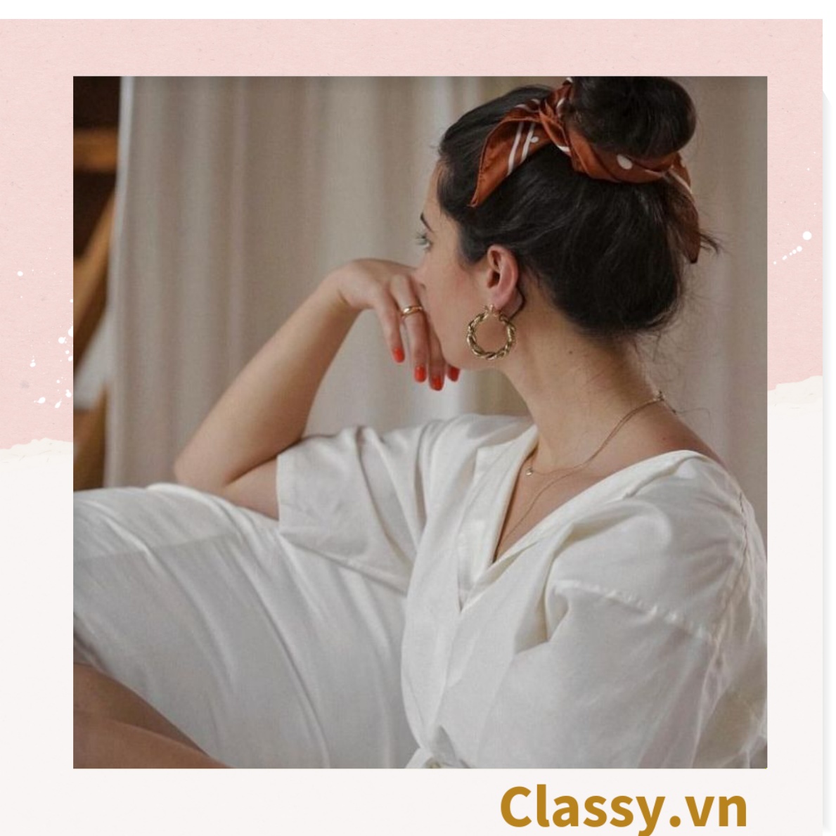 Khăn lụa vuông đi kèm túi cói 50X50cm turban bandana thời trang hàn quốc nhiều kiểu đẹp; phong cách vintage