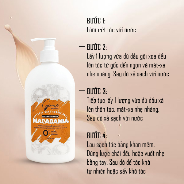 Dầu xả Gennie Natural Care dầu hạt Macca danh cho tóc hư tổn 400ml