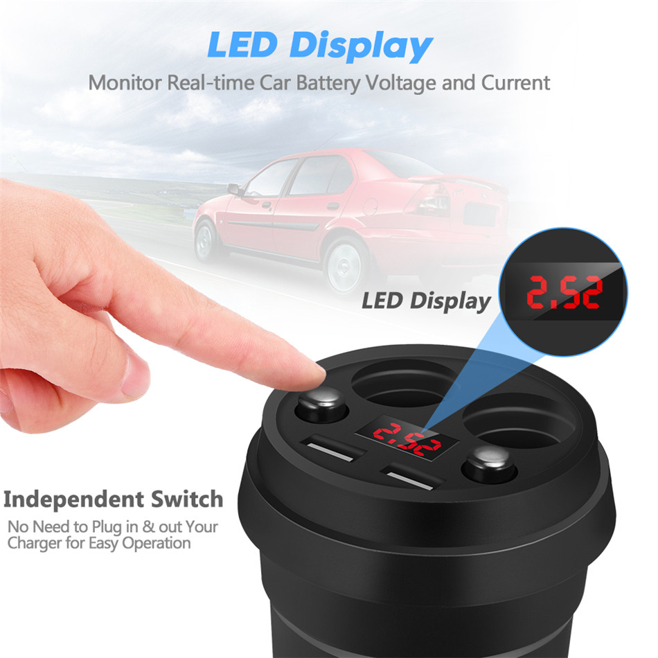 Hình ảnh Tẩu củ sạc nhanh 4 in 1 đa năng 2 cổng USB & 2 Socket mở rộng hiệu CHOETECH C0024 dành cho xe hơi ô tô trang bị đèn LED hiển thị sạc (4 output, Max 3.1A, LED display) - Hàng chính hãng