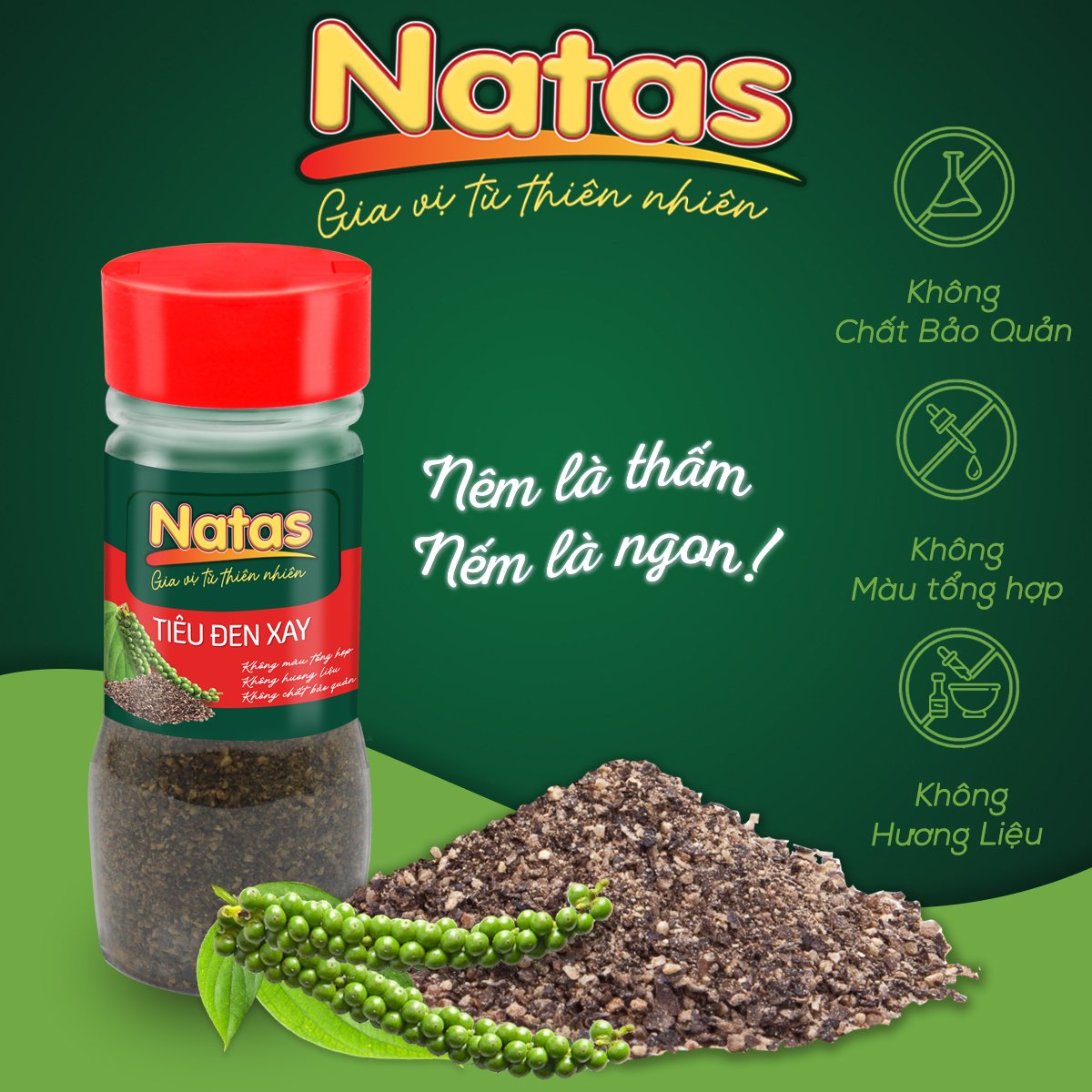 Bột tiêu thiên nhiên mịn - Bột tiêu đen xay nấu ăn chế biến thực phẩm Natas Hũ 55g