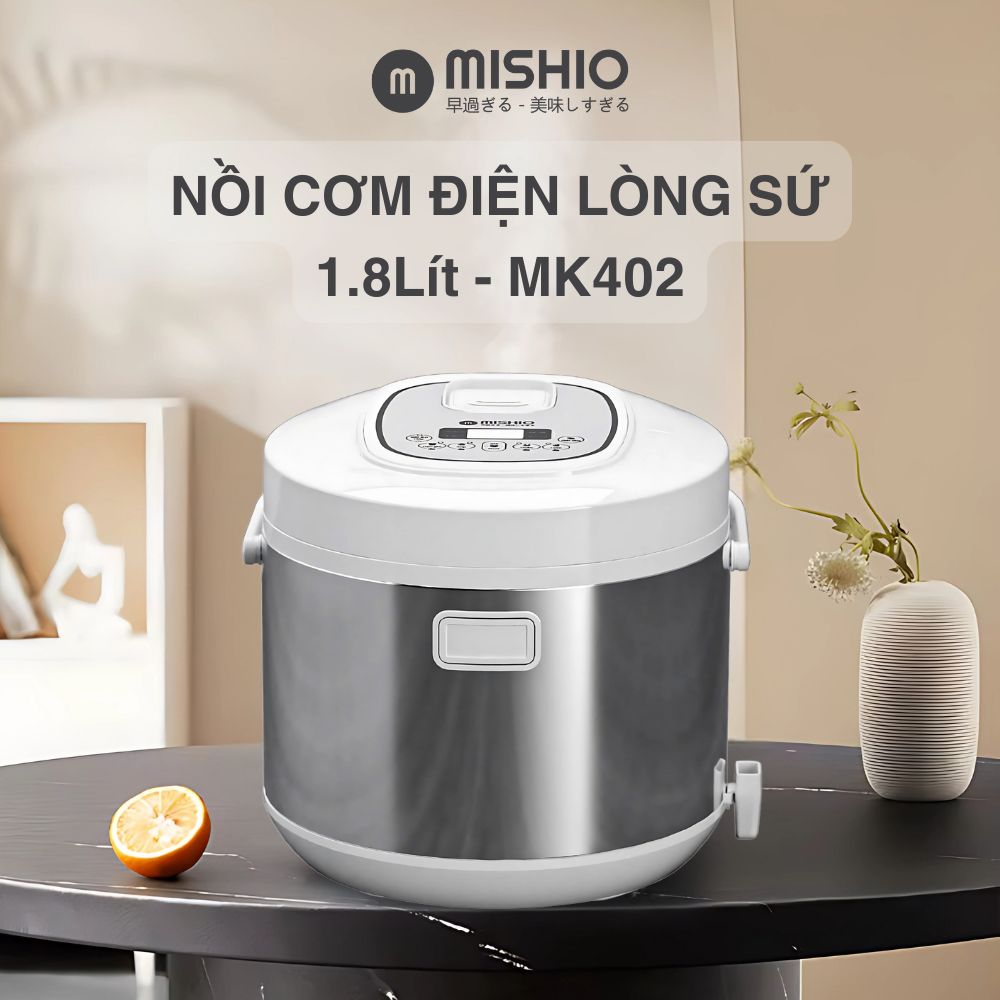 Nồi Cơm Điện Lòng Sứ 1.8Lít Mishio MK402 Không Bong Tróc Men Chống Dính Tự Nhiên - hàng chính hãng