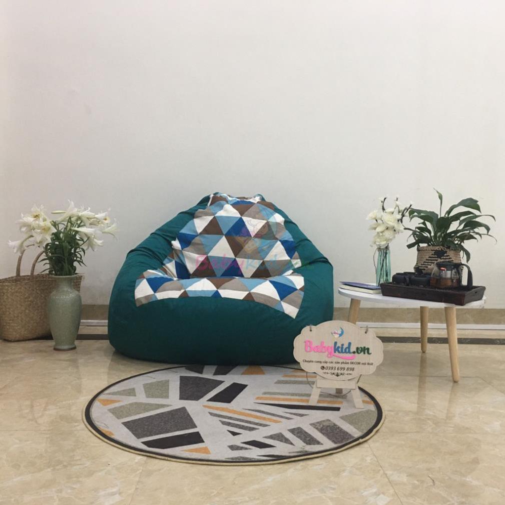 Ghế xốp dáng lê, size XL, canvas tam giác xanh mix cổ vịt kaki, có xốp