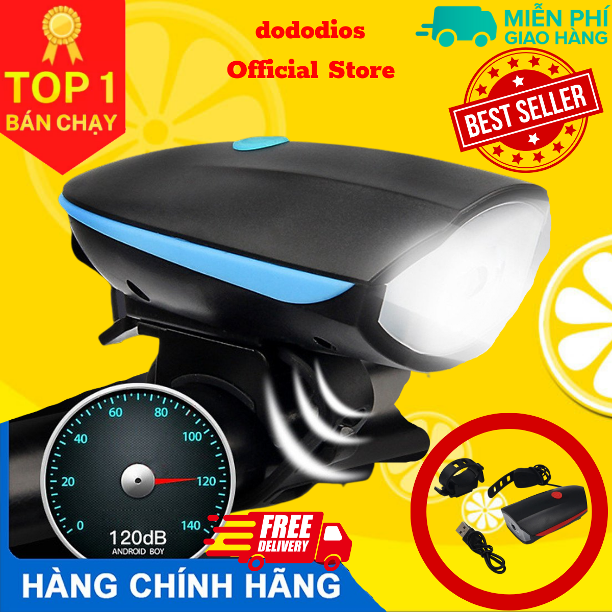 combo Đèn xe đạp thể thao siêu sáng có còi pin sạc chống nước + Đèn chiếu hậu cảnh báo TẶNG 2 ĐÈN GẮN VAN XE