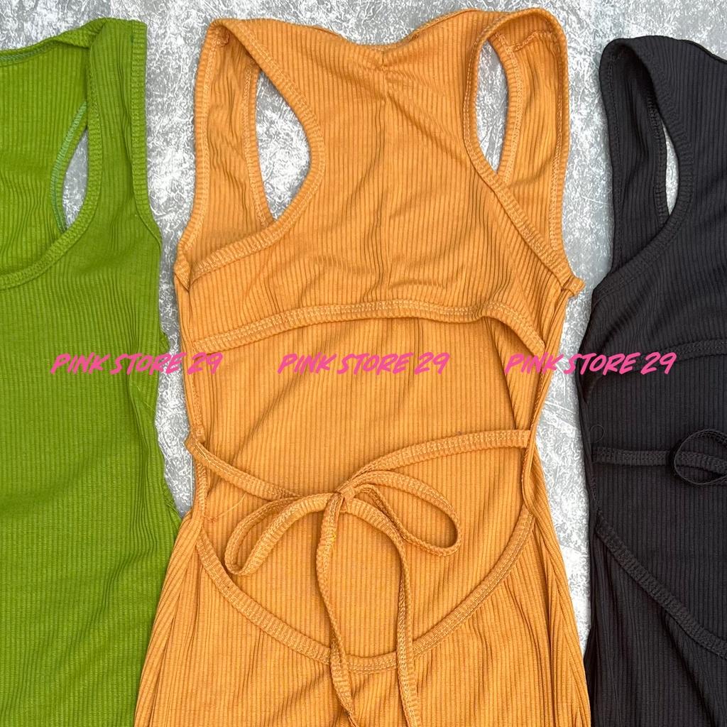 Đầm ba lỗ body dáng dài PINKSTORE29, cutout lưng cột dây ôm sát tôn dáng D071