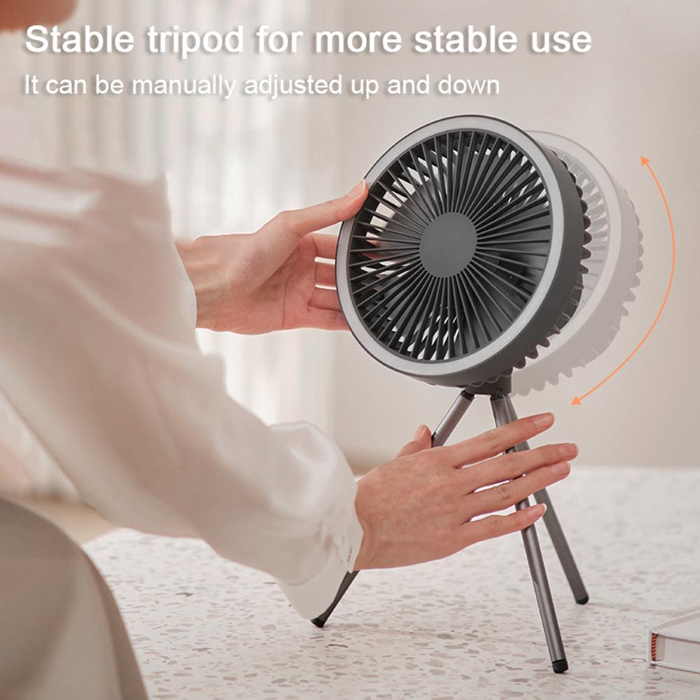 7 inch Fan Lamp 3 Speed Household Tripod Desktop 10000mAh LED Lighting Portable Small Ceiling Fan Emergency Power