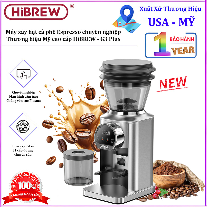 Máy xay hạt cà phê Espresso chuyên nghiệp. Thương hiệu Mỹ cao cấp HiBREW - G3 Plus. HÀNG CHÍNH HÃNG