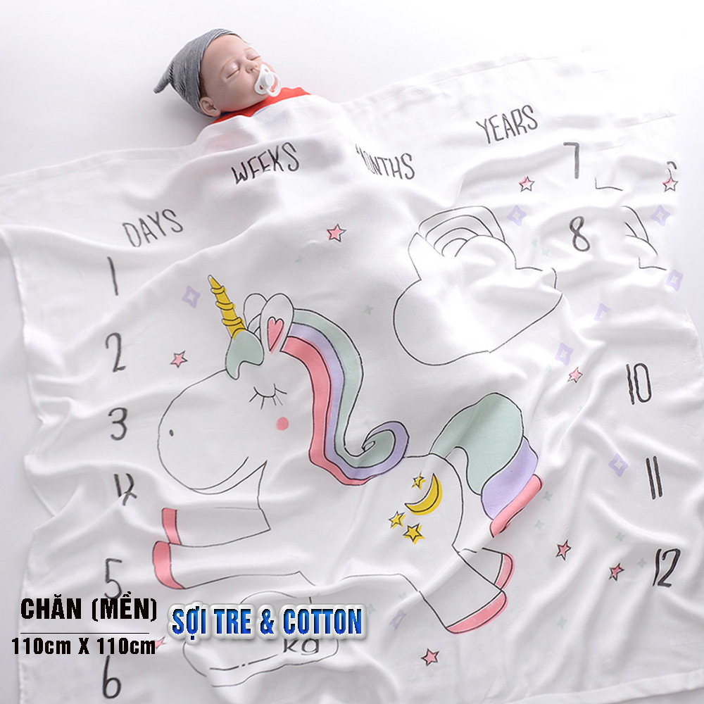 Chăn (mền) đũi cho bé từ sơ sinh đến tiểu học chất liệu sợi tre thiên nhiên và sợi Cotton, loại siêu mềm mịn, KT: 110x110cm, Bamboo Home - hàng chính hãng BBH08