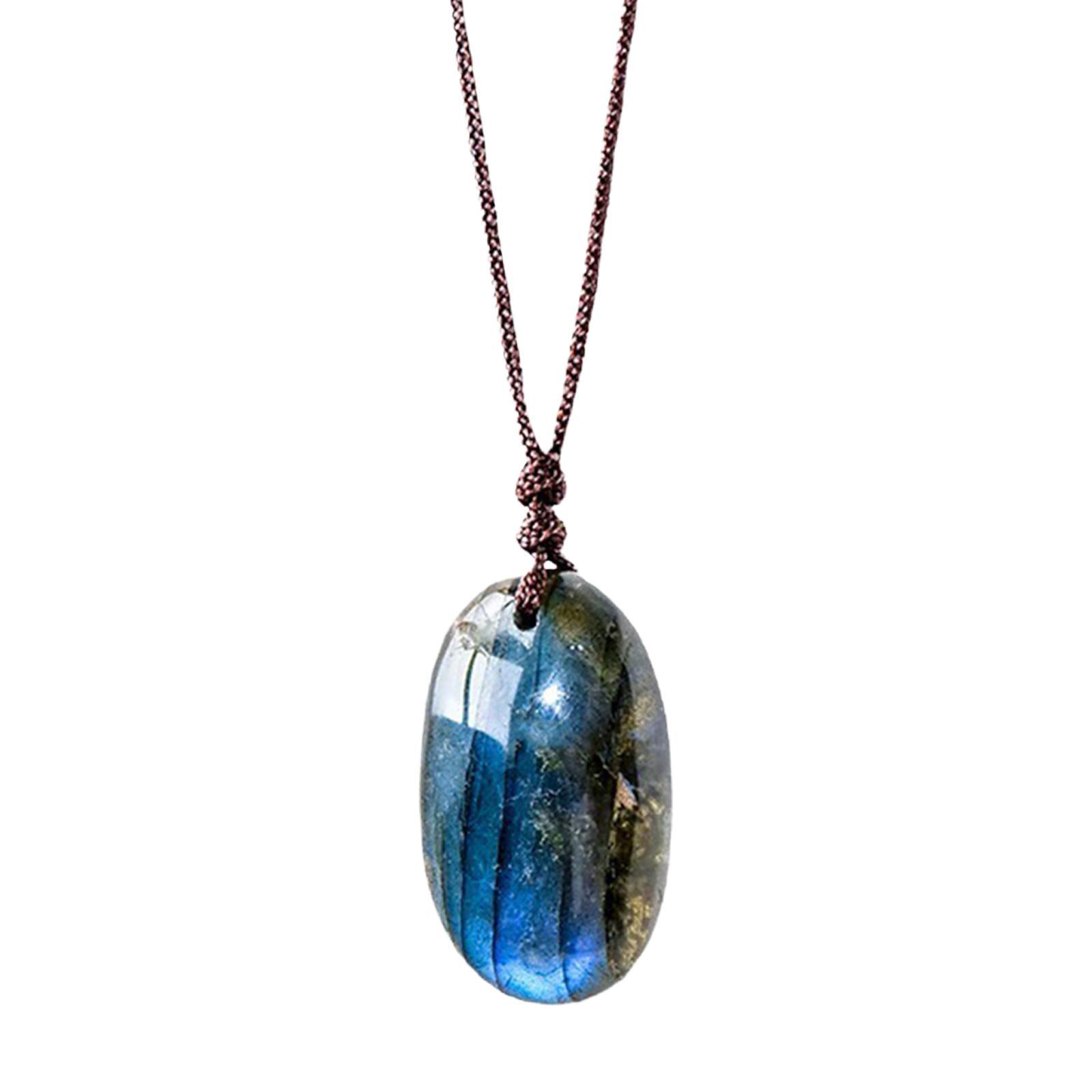 Labradorite Necklace Pendant Drop Retro Delicate Trendy Oval Pendant Necklace Charm Necklace for Birthday Gift Anniversary Girls Boys