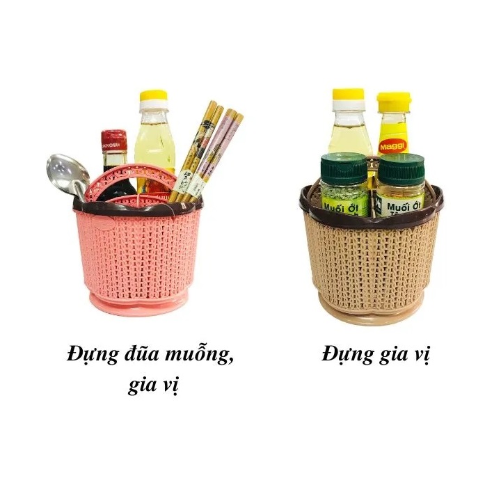 Rổ đựng đồ tròn hoa có quai đa năng kích thước 14 cm x 14 cm x 14 cm