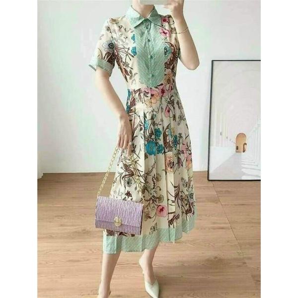 HÀNG NHẬP - ĐẦM XÒE LỤA CỔ SƠ MI CHÂN VÁY XẾP LY