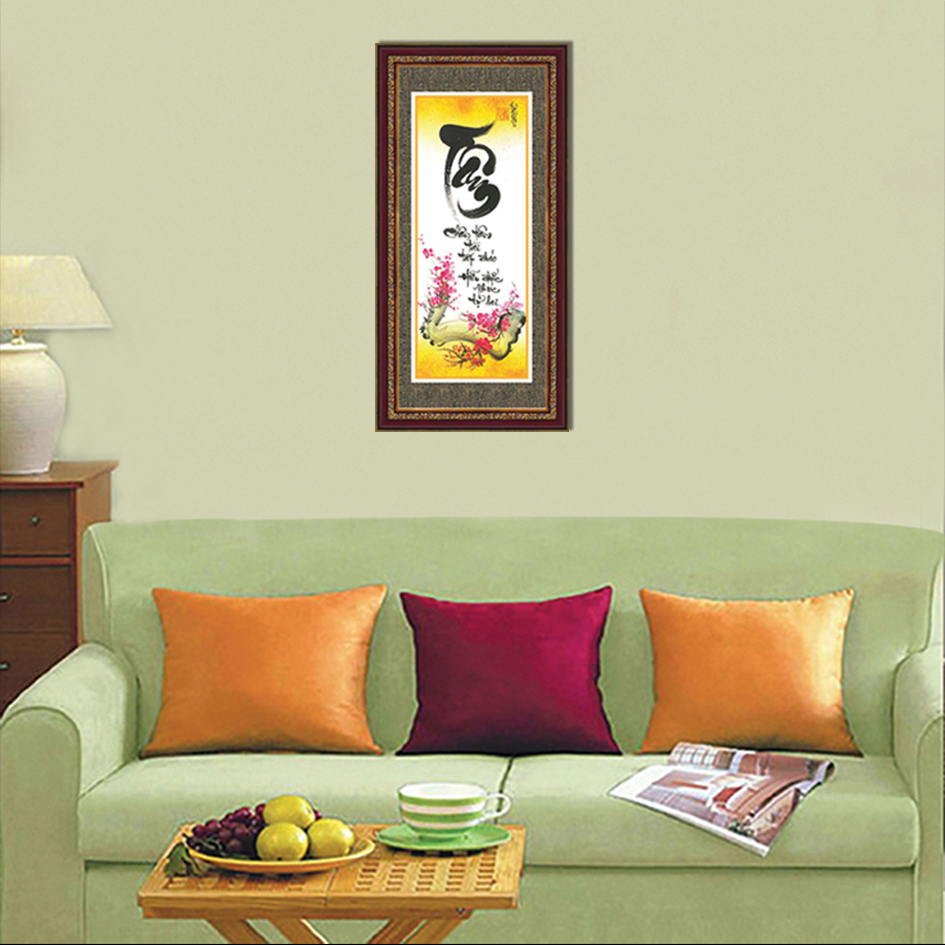 Tranh Khung Thư Pháp TÂM ĐỨC TẠO THÀNH CÔNG Đẹp TPT_30-07 (30 x 60 cm) Thế Giới Tranh Đẹp