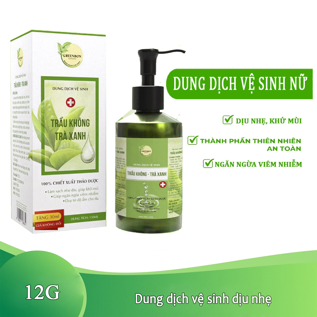 Dung dịch vệ sinh nữ tinh chất trầu không trà xanh GREENBON 150ml,làm sạch dịu nhẹ, cân bằng pH