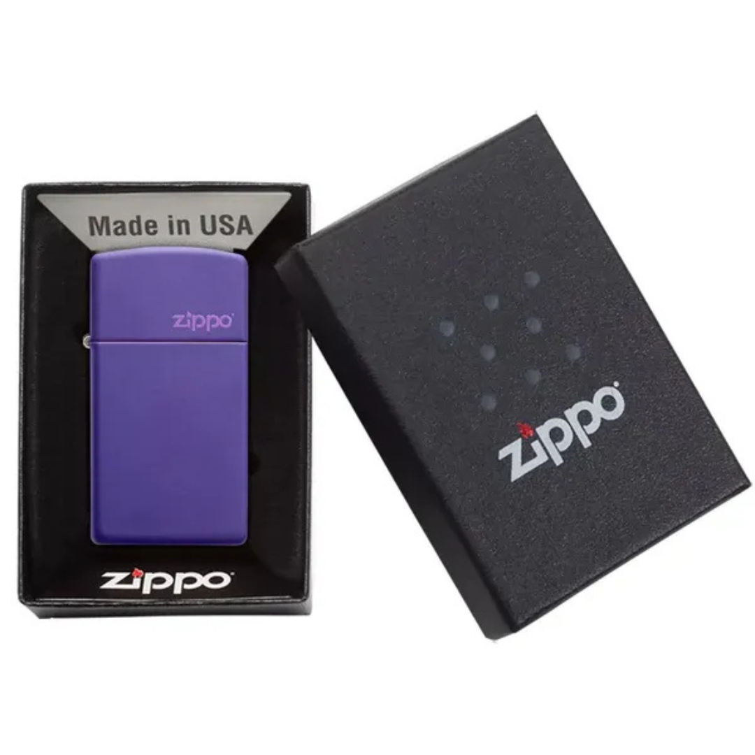 Bật lửa Zippo Slim Purple Matte - Dòng Vỏ Mảnh Sơn Tĩnh Điện Tím Khắc Logo Laser Chính Hãng Mỹ